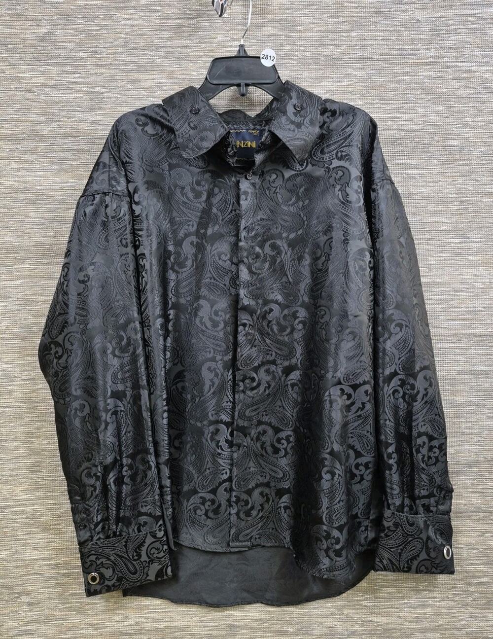 MANZINI Black Paisley Men's Dress Shirt 3XL Long Sleeve Collared Button NEW